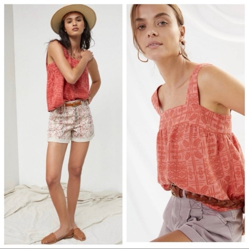 Anthropologie Sylvia Embroidered Button Back Cropped Tank Size Medium